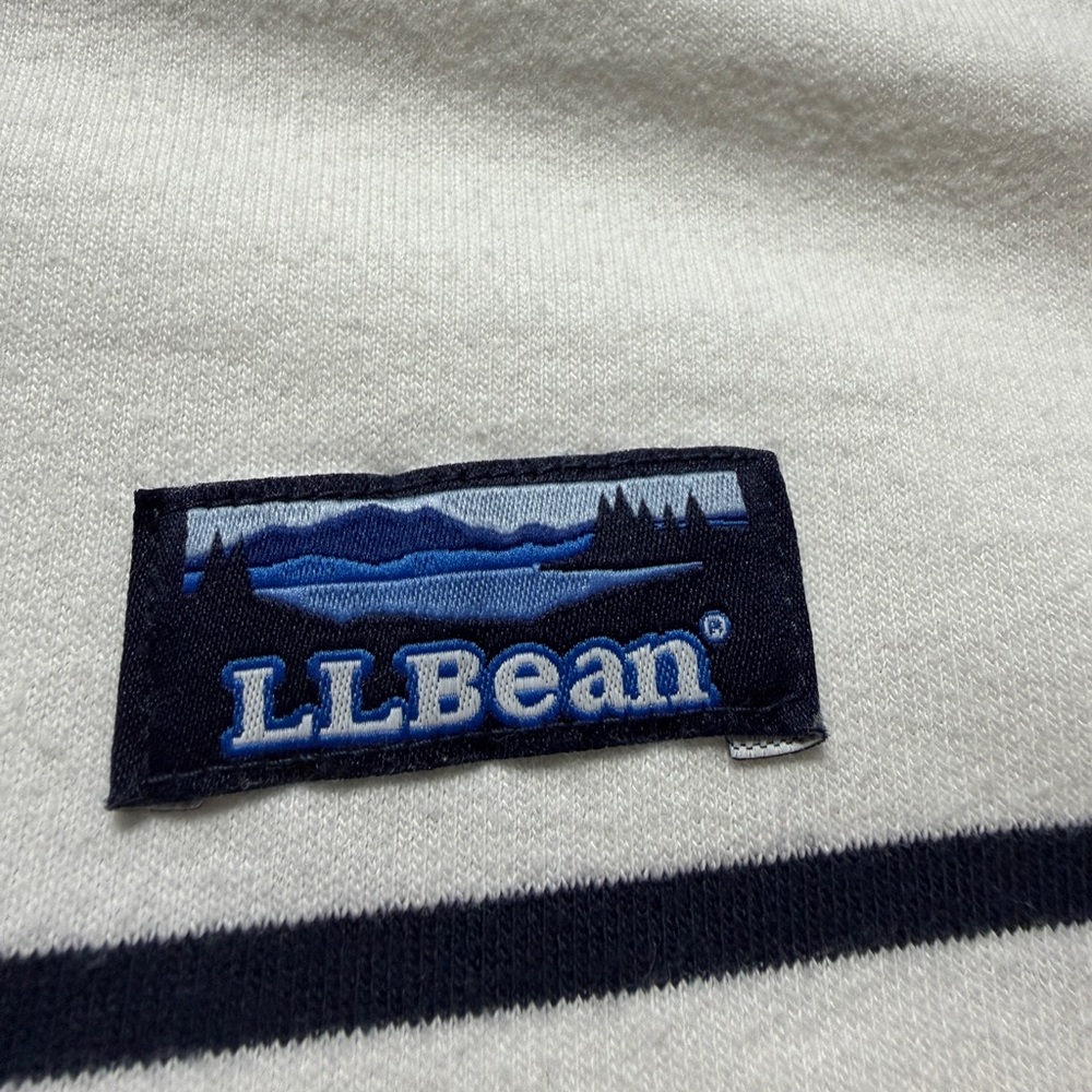 LLBEAN Striped Rugby Shirt White & Navy Blue Coastal Mariniere Preppy - Picture 5 of 9